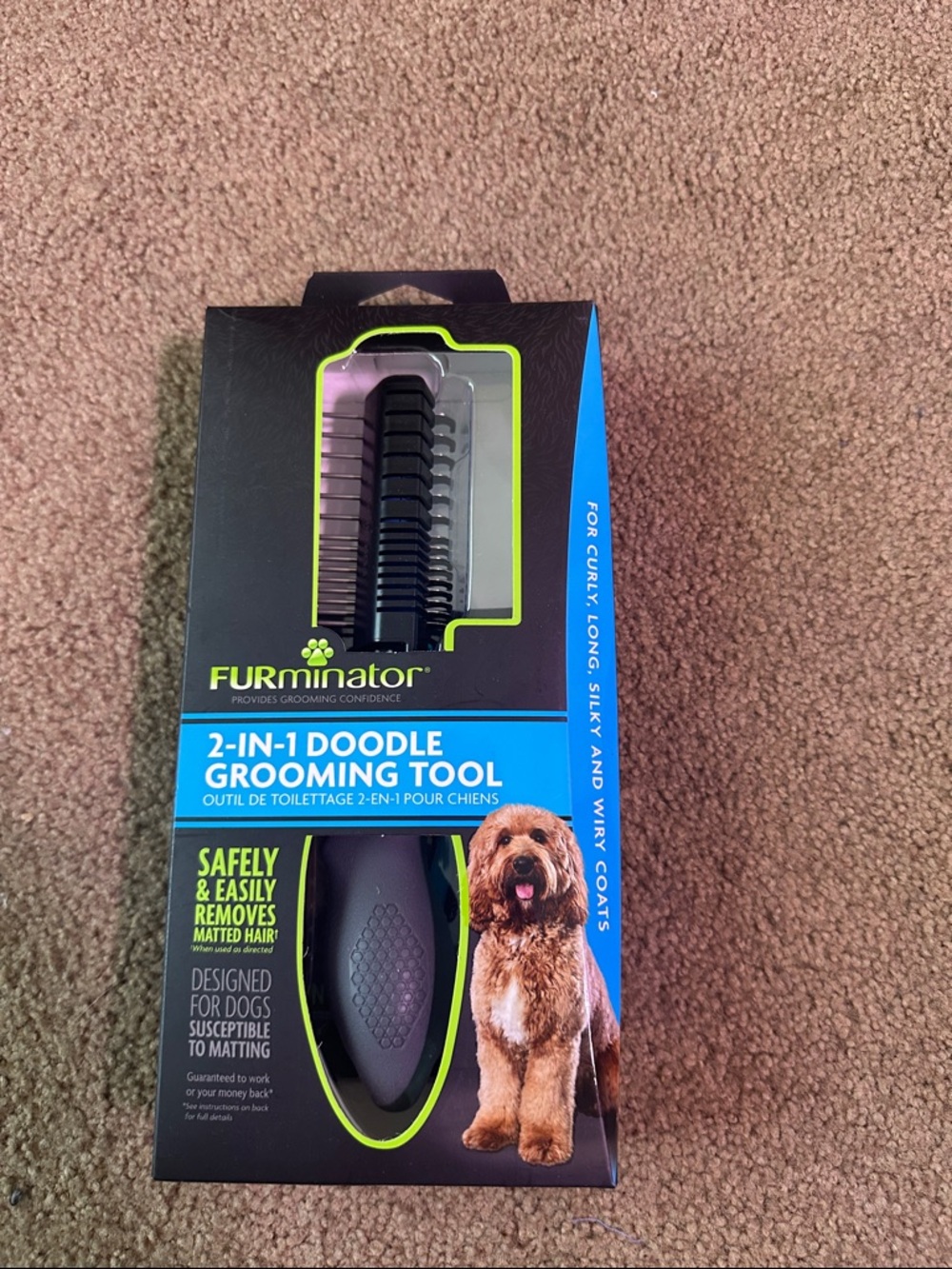 FURminator 2-in-1 Doodle Grooming Tool - Black with Blue Accents